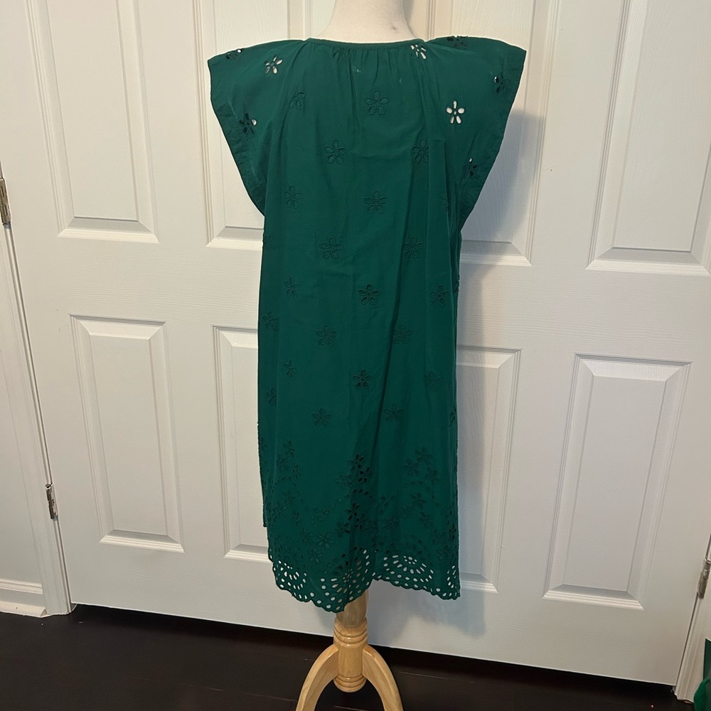 LOFT Emerald Green Cotton Embroidered Floral Shift Dress - Picture 4 of 7